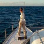 First Day at Sea.... Kate was all pumped up and ready for anything on the bow of "Beach House". We had only our staysail up at this time as it was blowing.