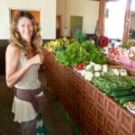 Fresh air veggie market...... Sandrine at the Open Fresh Vegetable Market. We made three trips here for our produce. We also bought our Kava here for the "Sevu-sevu" presentation at the outer island villages.