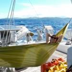 En-Route to Viani Bay for diving Anja quickly found "the place" to hang her hammock